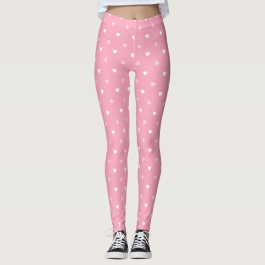 Leggings Coeurs rose et blanc sur rose (Devant)