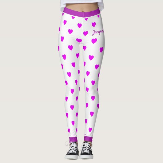 Leggings Coeurs roses amusants sur blanc (Devant)