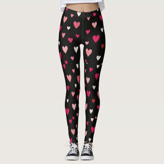 Leggings Cœurs roses, rouges et blancs  (Devant)