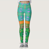 Leggings Coeurs roses sur Turquoise et Apricot (Devant)