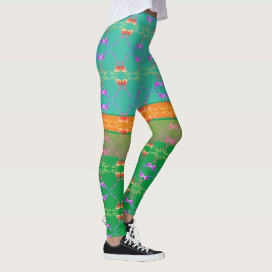 Leggings Coeurs roses sur Turquoise et Apricot (Droite)