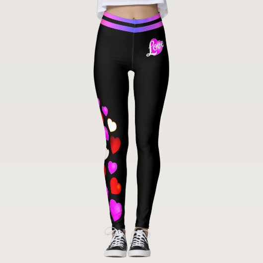 Leggings Coeurs rouge blanc et rose (modifiable) (Devant)