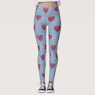 Leggings Coeurs rouge & rose & bleu Faux Fuzzy Design