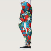 Leggings Coeurs rouges et fleurs blanches bleu turquoise (Gauche)