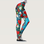 Leggings Coeurs rouges et fleurs blanches bleu turquoise (Droite)