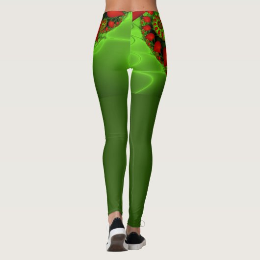 Leggings Coeurs rouges Lime vert Moderne Art Abstrait fract (Dos)