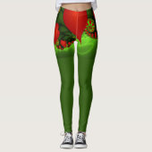 Leggings Coeurs rouges Lime vert Moderne Art Abstrait fract (Devant)