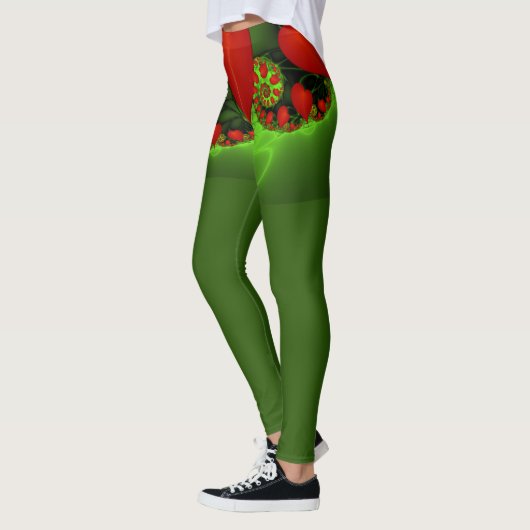 Leggings Coeurs rouges Lime vert Moderne Art Abstrait fract (Gauche)
