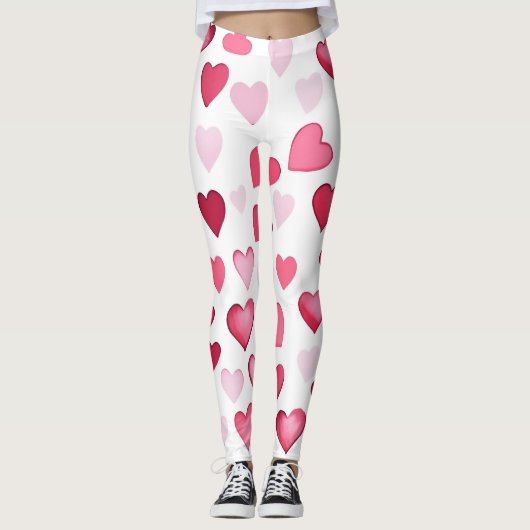 Leggings Coeurs rouges roses Valentines Motif (Devant)