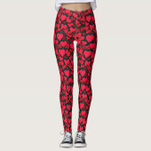 Leggings Coeurs rouges sur la valentine noire (Devant)