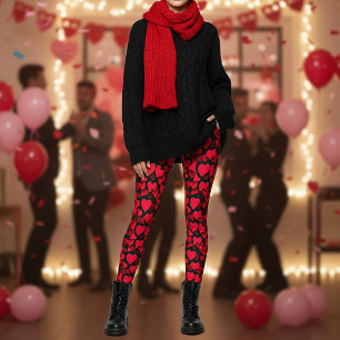 Leggings Coeurs rouges sur la valentine noire