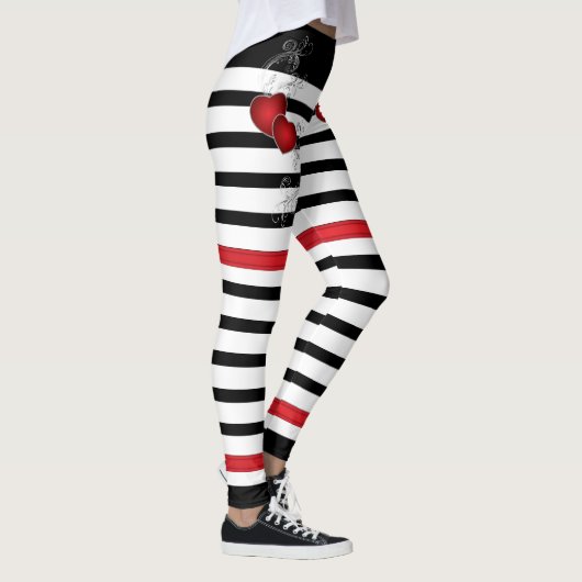 Leggings Coeurs rouges sur noir et blanc (Droite)