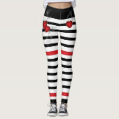 Leggings Coeurs rouges sur noir et blanc (Devant)