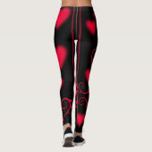 Leggings Coeurs rouges, vignes et fleurs en noir (Dos)