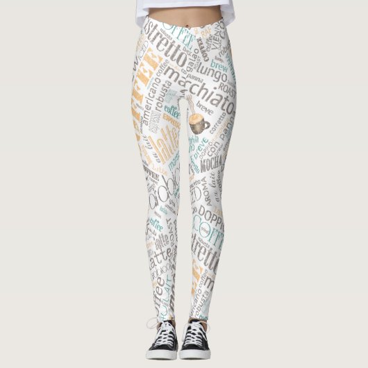 Leggings Coffee Word Cloud Turquoise ID283 (Devant)