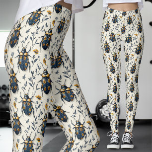 Leggings Coléoptère Bleu Botanique Or Blanc