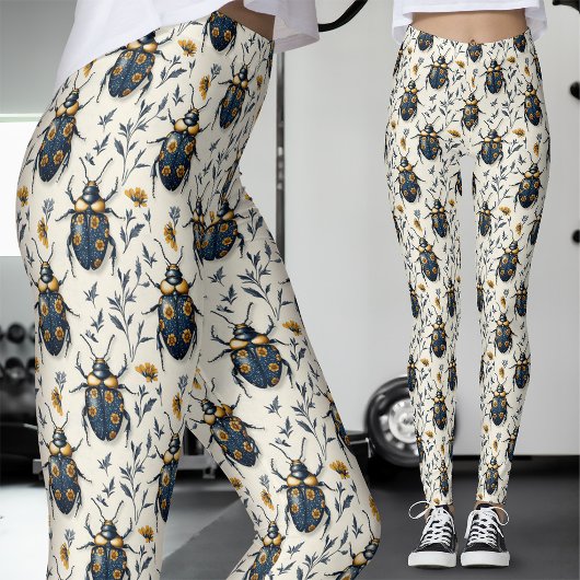 Leggings Coléoptère Bleu Botanique Or Blanc