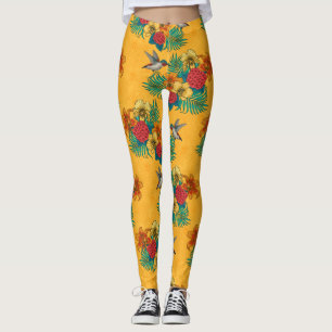 Leggings Colibris et bouquet tropical en jaune
