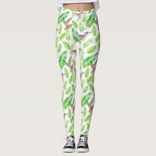 Leggings Colibris et feuilles tropicaux (Devant)