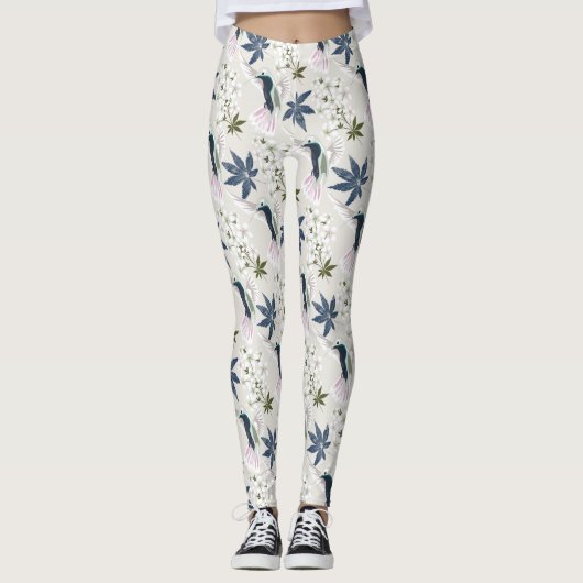 Leggings Colibris et fleurs blanches. (Devant)