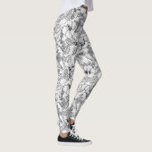 Leggings Colibris et fleurs d'hibiscus b&w (Droite)