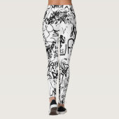 Leggings Collage Abstrait de graffiti noir et blanc (Dos)
