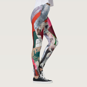 Leggings Collage d'art abstrait peint à la main