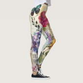 Leggings Collage d'art mixte botanique vibrant (Droite)
