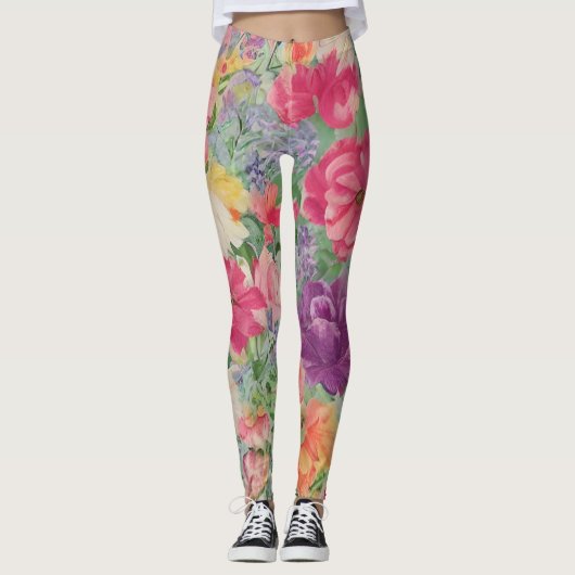 Leggings Collage de fleurs d'été aquarelle (Devant)