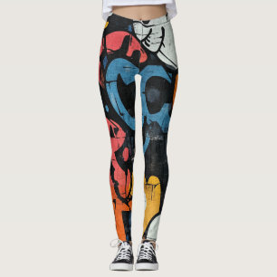 Leggings Collage de graffiti urbain avec des couleurs vives