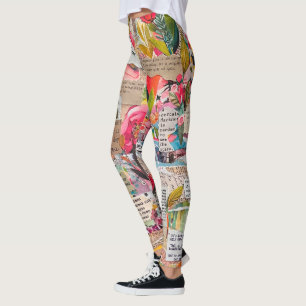 Leggings Collage de papier floral Médias mixtes