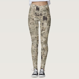 Leggings Collage de papier journal vintage rustique