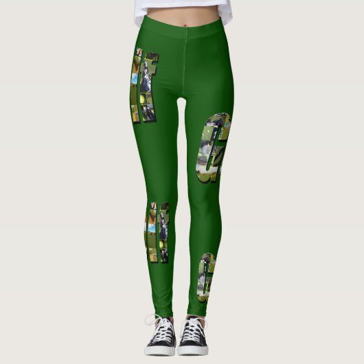 Leggings Collage du logo du Golf, Vert (Devant)