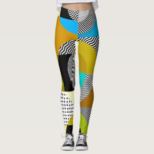 Leggings Collage géométrique : cercles, motif vintage.