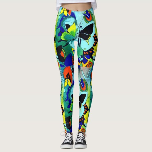 Leggings Collage Papillon couleur flashy mignonne conçu (Devant)