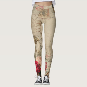 Leggings Collage romantique vintage rose (4)
