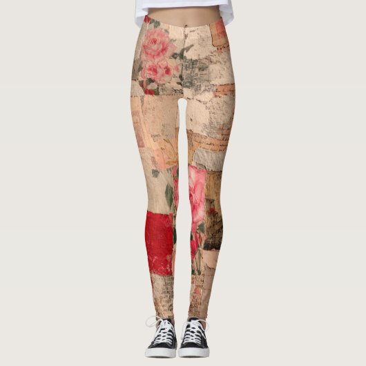 Leggings Collage Romantique Vintage Rose (5) (Devant)