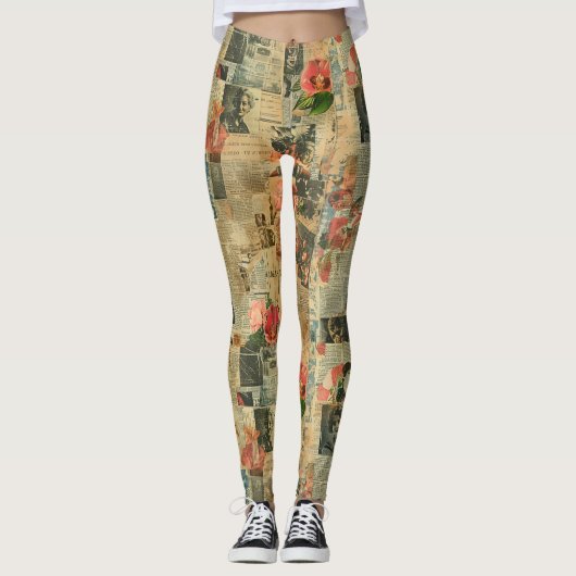Leggings Collage rustique Vintage de journaux (2) (Devant)