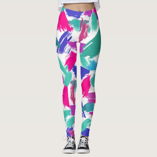 Leggings Collage Turquoise de brosse rose rose moderne Arts (Devant)