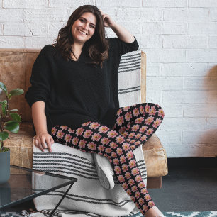 Leggings Collarette rose Dahlia motifs floraux sur noir