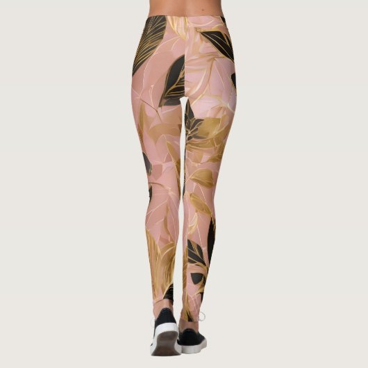 Leggings Collection de Feuilles Boho Populaire en or rose (Dos)