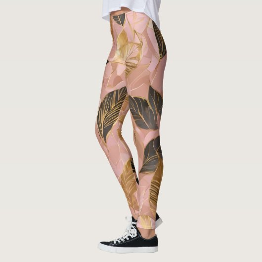 Leggings Collection de Feuilles Boho Populaire en or rose (Gauche)
