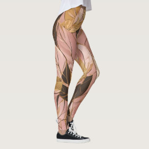 Leggings Collection de Feuilles de Boho Rouge Rose Populair