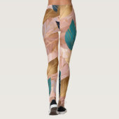 Leggings Collection moderne de Feuilles Boho en or rose vif (Dos)