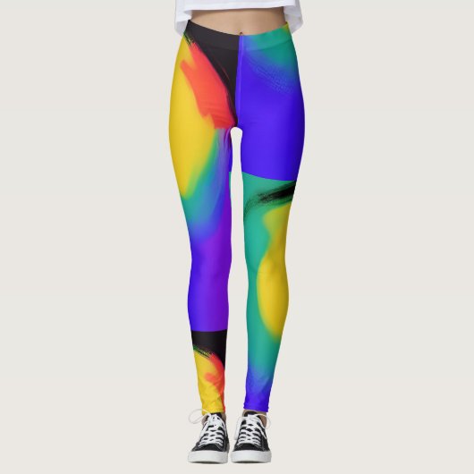 Leggings Colorball art abstrait jaune vert rouge indigo (Devant)