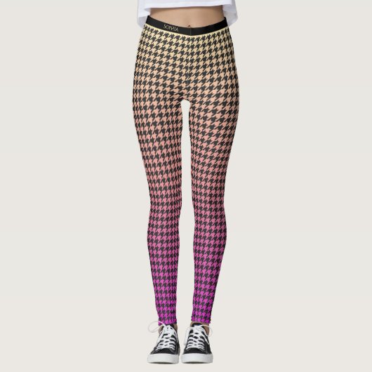 Leggings Coloré Houndstooth-rose à Jaune Gradient- (Devant)