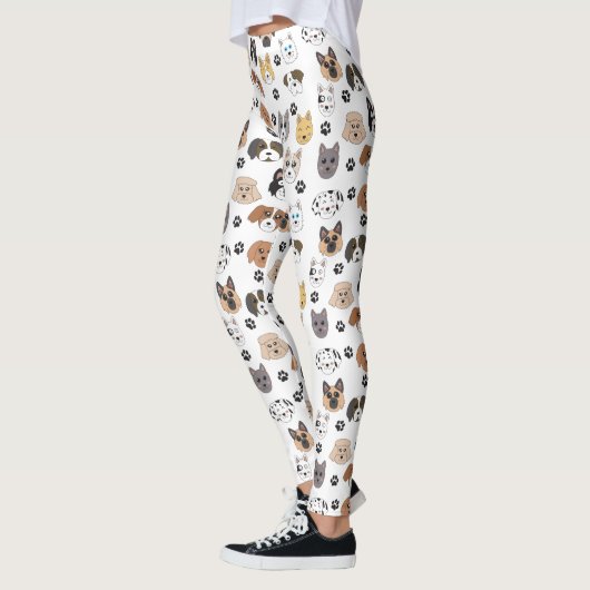 Leggings Coloré mignon Chiens amusants et Chien Paw Motif (Gauche)