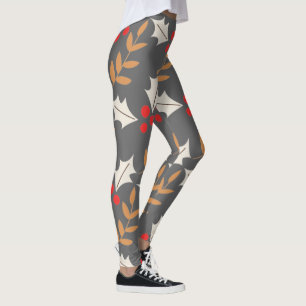 Leggings Coloré moderne Noël Grey Holly Mistletoe