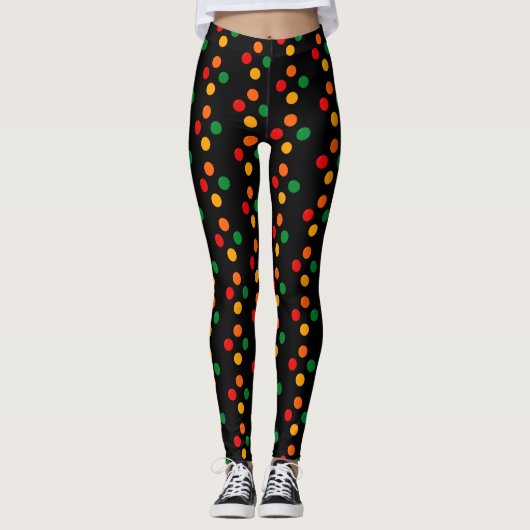 Leggings Colorful Dots on Black Mid Century Modern Retro (Devant)