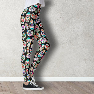 Leggings Colorful Sugar Skulls Pattern on Black